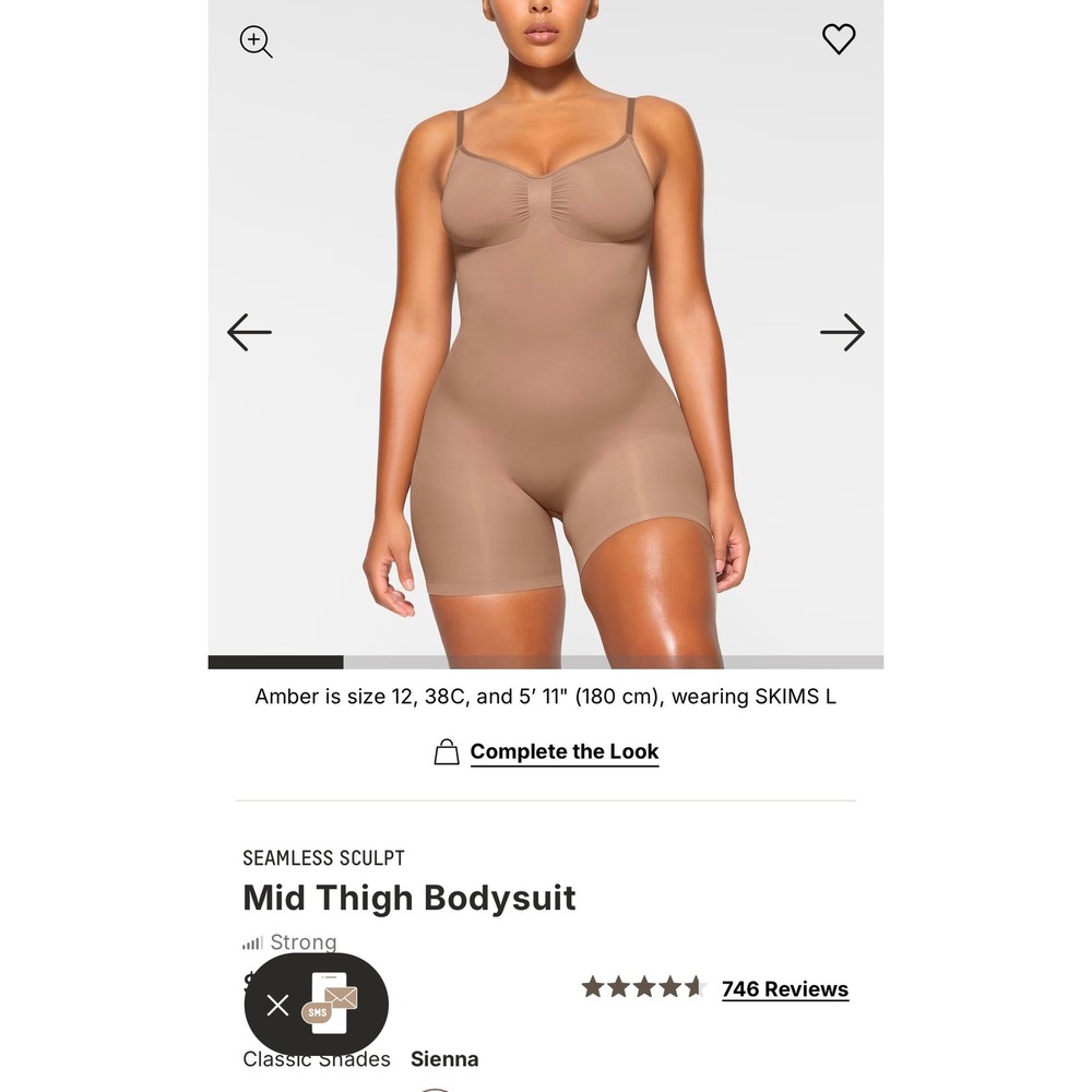 SKIMS Seamless Sculpt Mid Thigh Bodysuit Sienna Brown Small Shapewear